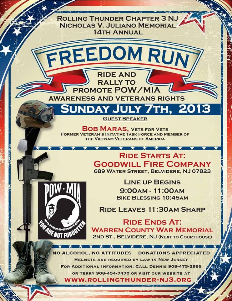 Freedom Run Rolling Thunder Chapter 3 Belvidere, NJ Patriot