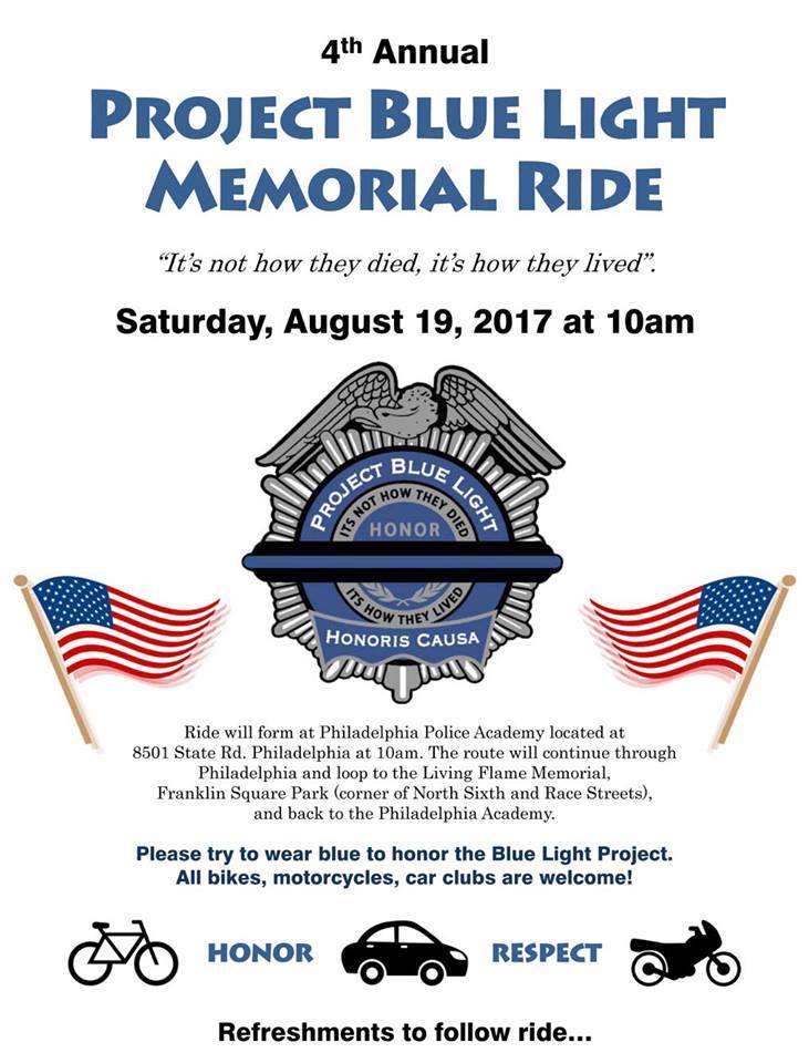 Project Blue Light Memorial Ride to Stop Police Suicide - bikes, motorcycles, cars