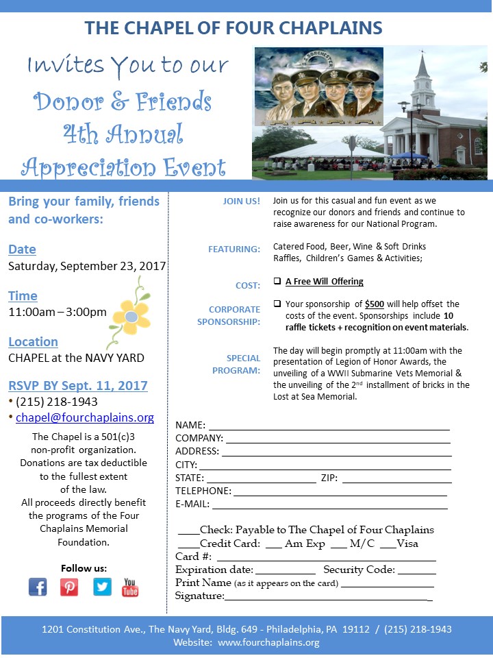 4th Annual Donor & Friends Appreciation Event for The Chapel of Four Chaplains