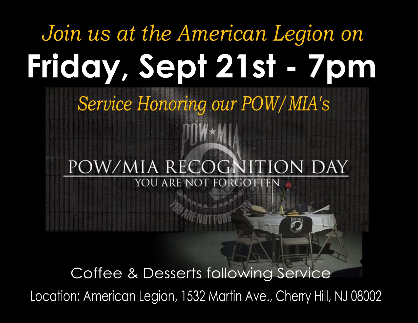 POW / MIA Recognition Day Service - Legion Cherry Hill