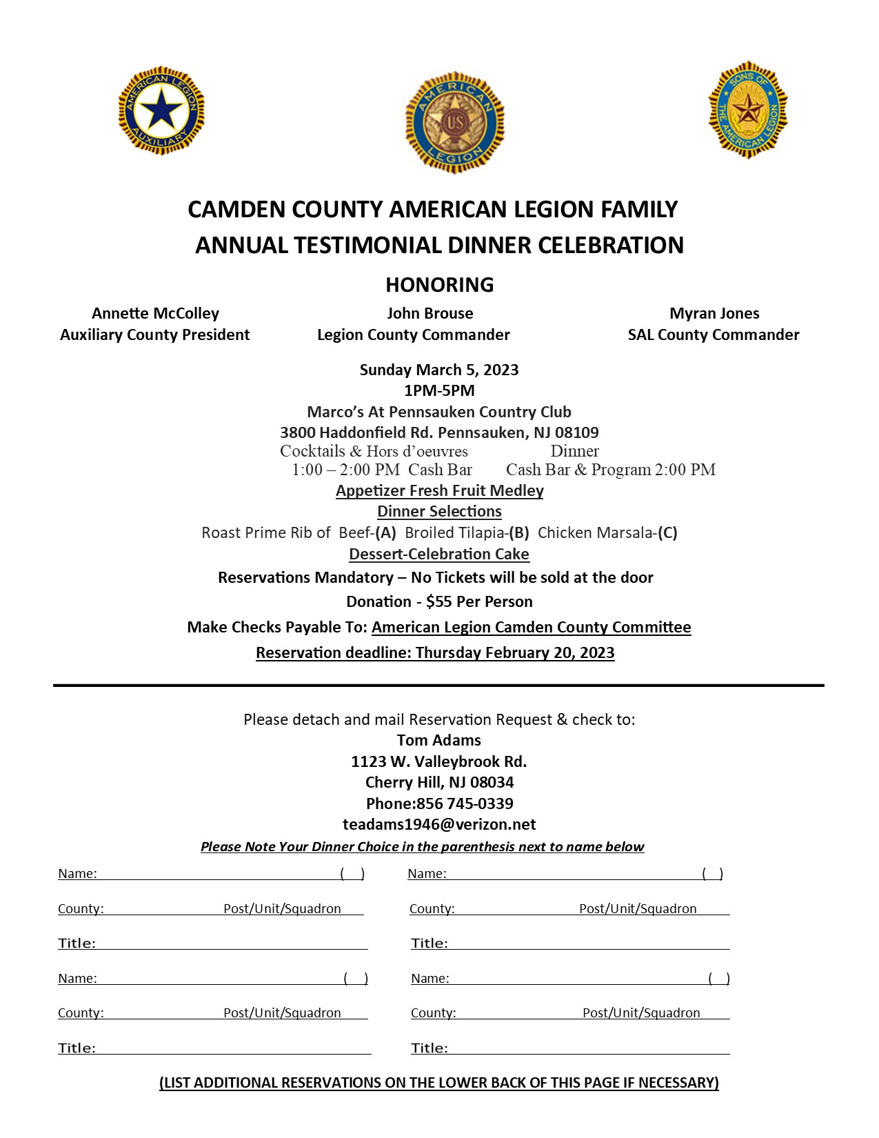 Camden County American Legion Testimonial DInner